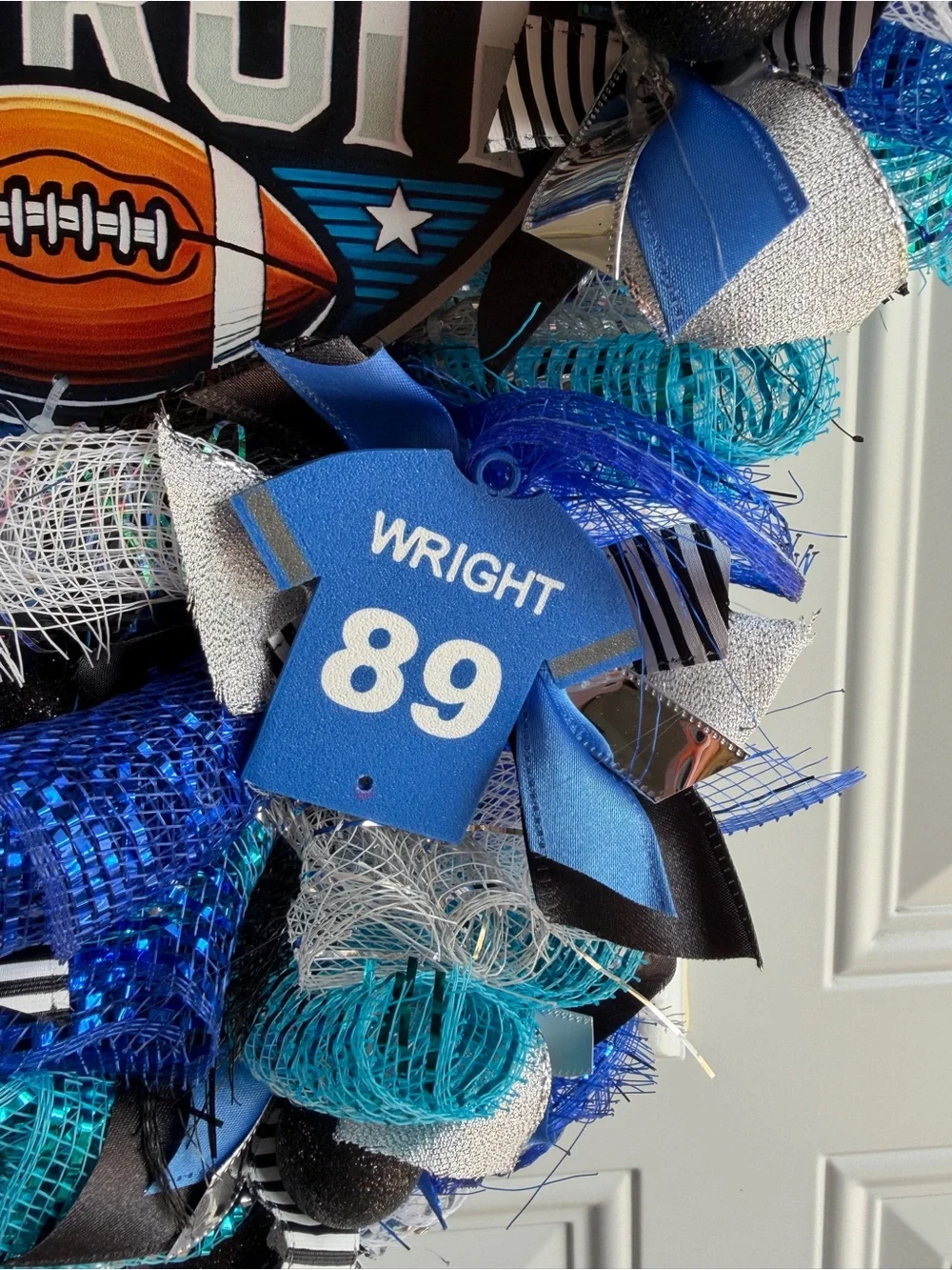 Detroit Football Themed Door Swag Wreath Handmade Hutchinson St. Brown Wright